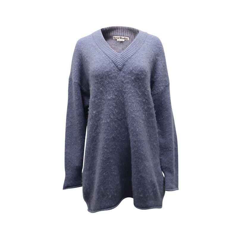 Acne Studios Keandra V Neck Sweater In Blue Nylon